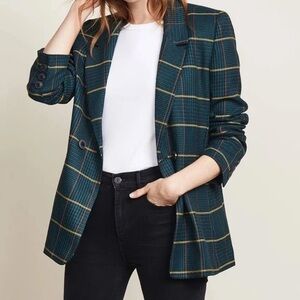 Anine Bing Navy and Gold Plaid Blazer